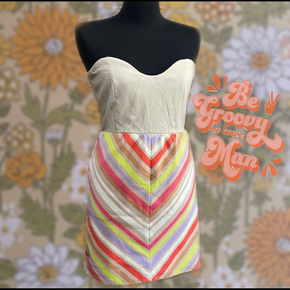 Judith March Anthropologie M Chevron Strapless Dress Retro Sundress Hippie